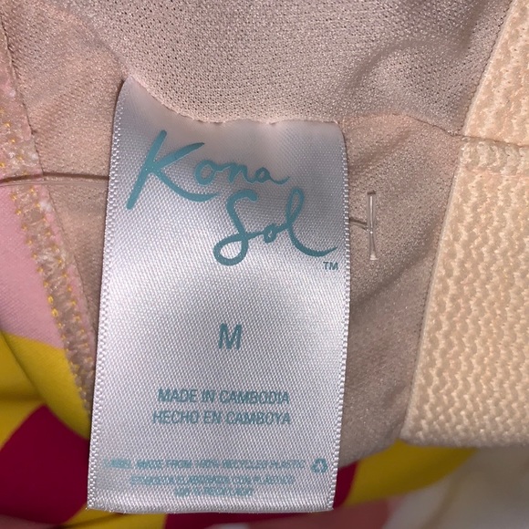 Kona Sol One Piece Swimsuit lined bathing suit, in Yellow Red Blue Pink & White - Picture 7 of 10